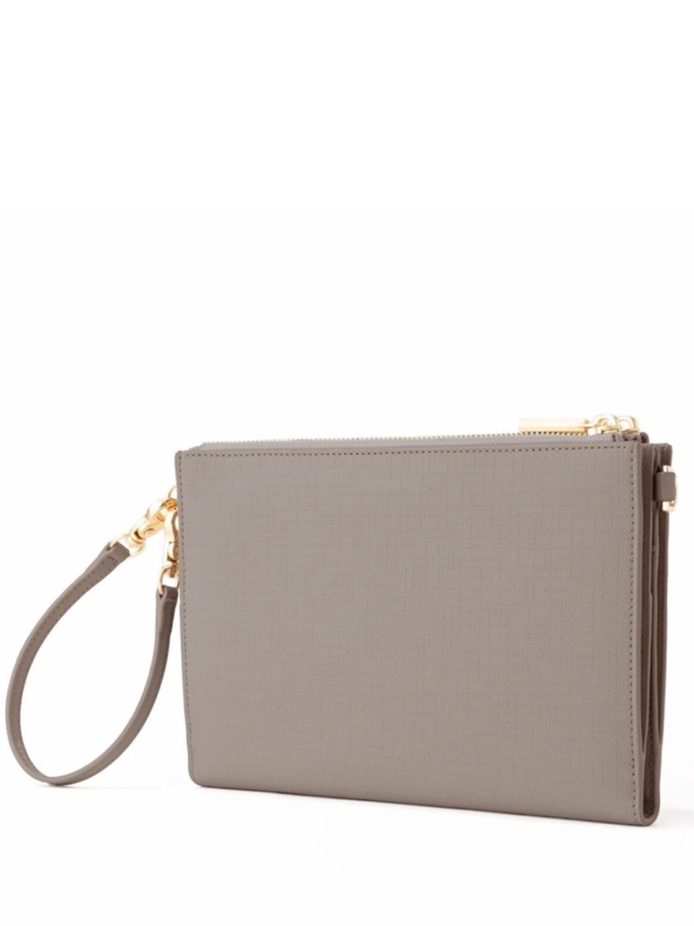 Dagne Dover Taupe Wristlet Clutch with Gold Hardware